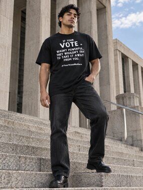 Black Graphic Tee with 'Your Vote Matters' Message -Unisex XL- Stretchy